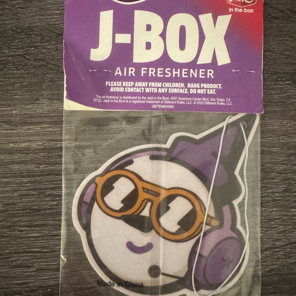J-Box Air Freshener with Purple and Black Design